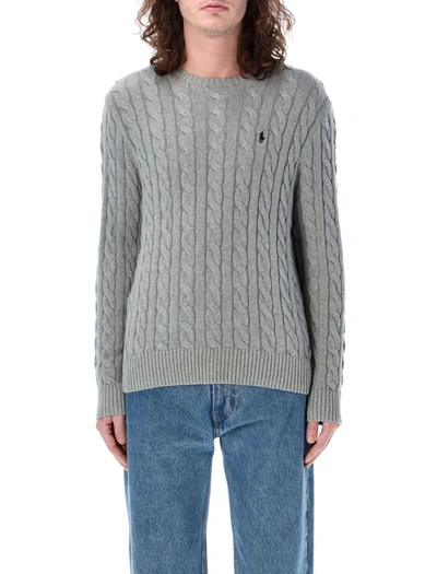 Polo Ralph Lauren Embroidered Logo Cable-knit Jumper In Grey