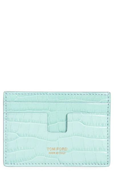 Tom Ford Croc Embossed Money Clip Card Holder In Turquoise