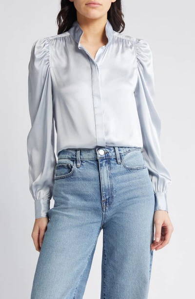 Frame Gillian Long-sleeve Silk Top In Denim Blue