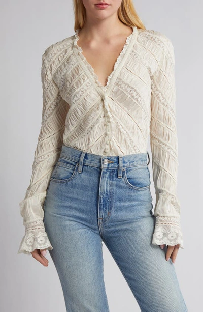 Loveshackfancy Tandra Lace & Eyelet Detail Long Sleeve Top In Antique White