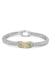 Lagos 18k Yellow Gold & Sterling Silver Embrace Diamond Pave X Caviar Bead Bracelet In Silver