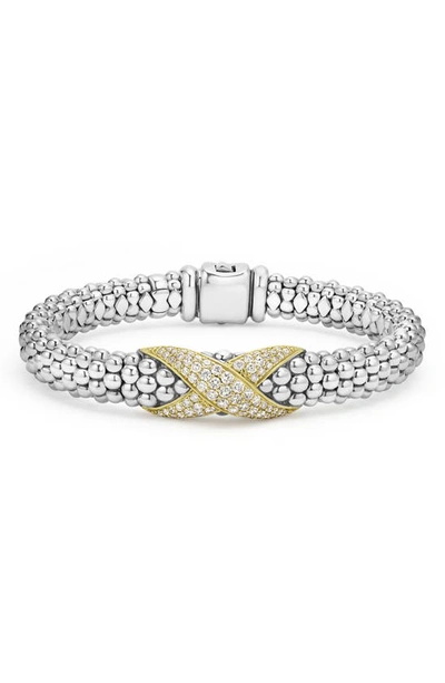 Lagos Embrace Pavé Diamond Center X Bracelet In Silver