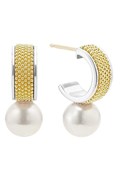 Lagos 18k Yellow Gold & Sterling Silver Luna Cultured Freshwater Pearl Half Hoop Earrings In White/gold