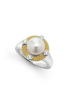 Lagos 18k Yellow Gold & Sterling Silver Luna Cultured Freshwater Pearl & Diamond Halo Ring