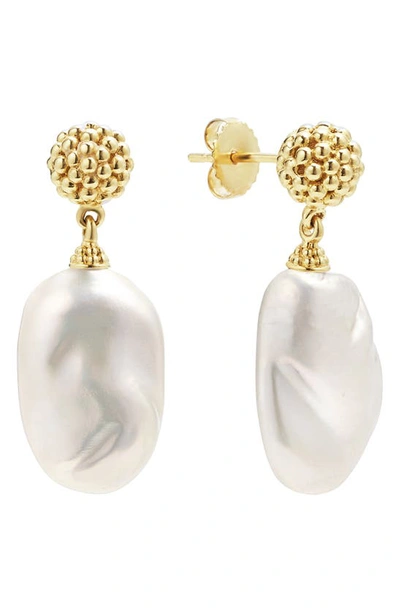 Lagos 18k Yellow Gold Luna Cultured Freshwater Baroque Pearl Drop Earrings In White/gold