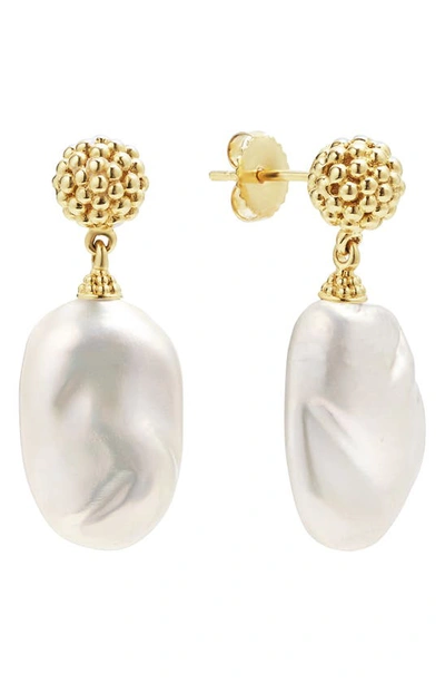 Lagos 18k Yellow Gold Luna Cultured Freshwater Baroque Pearl Drop Earrings