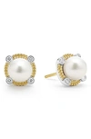 Lagos 18k Yellow Gold & Sterling Silver Luna Cultured Freshwater Pearl & Diamond Stud Earrings In Silver