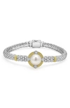 Lagos 18k Yellow Gold & Sterling Silver Luna Cultured Freshwater Pearl & Diamond Caviar Bead Bracelet In Silver
