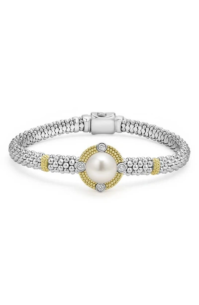 Lagos 18k Yellow Gold & Sterling Silver Luna Cultured Freshwater Pearl & Diamond Caviar Bead Bracelet