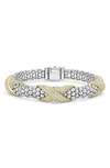 Lagos 18k Yellow Gold & Sterling Silver Embrace Diamond Pave X Station Caviar Bead Bracelet In Silver