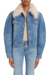 Chloé Shearling-collar Denim Jacket In Foggy Blue