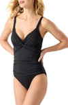 TOMMY BAHAMA PEARL UNDERWIRE TWIST FRONT ONE-PIECE SWIMSUIT