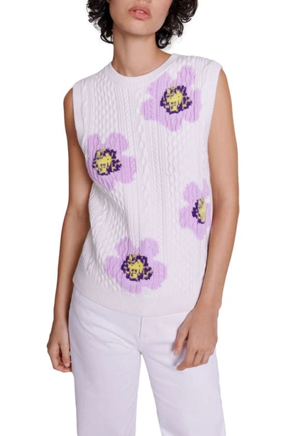 Maje Floral Sleeveless Jumper For Spring/summer In Ecru