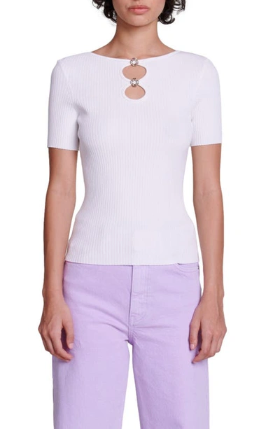 Maje Cutaway Knit Top With Jewellery For Spring/summer In White