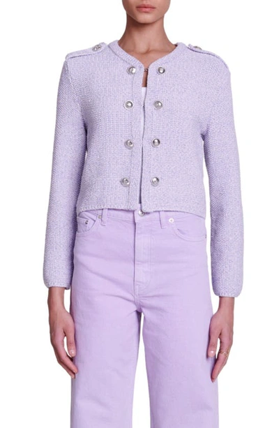 Maje Cropped Glitter Knit Cardigan For Spring/summer In Parma Violet
