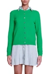 Maje Womens Verts Round-neck Long-sleeve Stretch-wool And Cashmere-blend Cardigan In Green