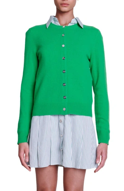 Maje Mirabo Dual Button Wool & Cashmere Blend Cardigan In Green