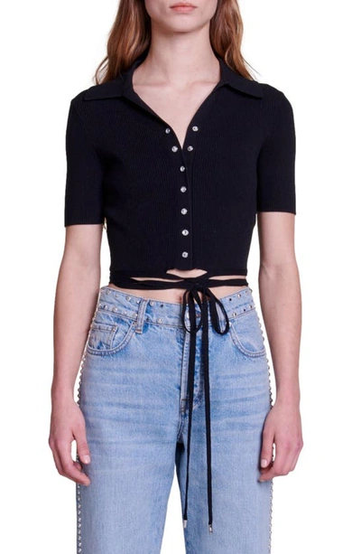 Maje Knit Crop Top With Ties For Spring/summer In Black