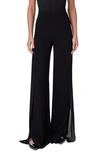 Akris Layered Front-slits Silk Georgette Wide-leg Pants In Black