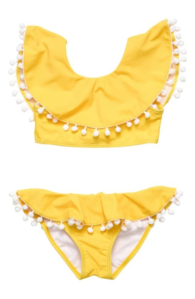 Snapper Rock Kids' Toddler, Child Girls Hello Yellow Flounce Bikini