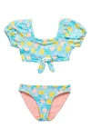 SNAPPER ROCK SNAPPER ROCK KIDS' LEMON DROPS PUFF SLEEVE KNOT FRONT TWO-PIECE SWIMSUIT