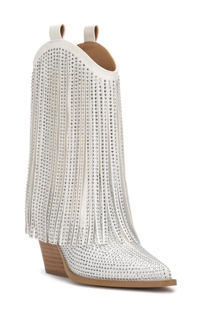 Jessica Simpson Women's Paredisa Fringe Cowboy Booties In White Polyester