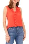 VINCE CAMUTO RUFFLE NECK SLEEVELESS GEORGETTE BLOUSE