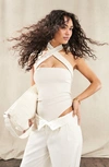 Asos Design Crossover Rib Halter Bodysuit In White