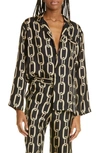 Nili Lotan Juste Pyjama Shirt In Big Chain Gold/ Black