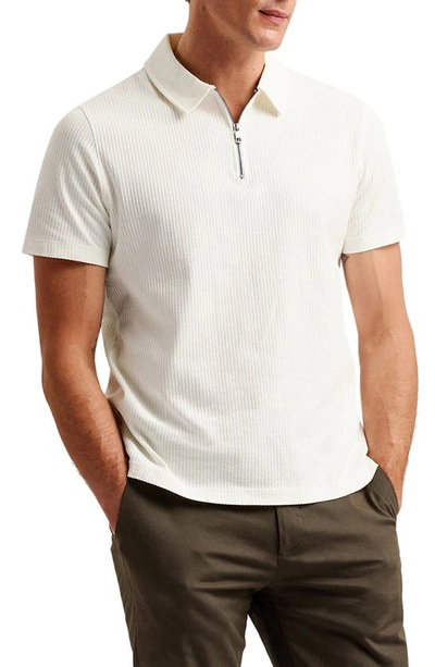 Ted Baker Zarkes Quarter Zip Polo In Ecru