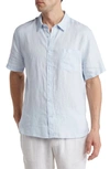 Vince Classic Fit Short Sleeve Linen Shirt In Glacier