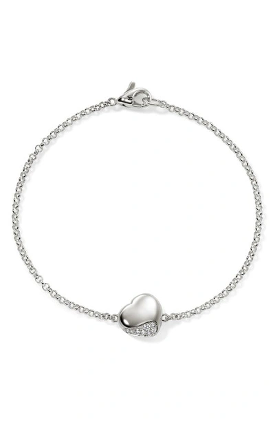 John Hardy Women's Pebble Sterling Silver & 0.07 Tcw Diamond Heart Charm Bracelet