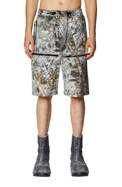 Diesel P-mckell Graphic-print Shorts In Wood