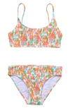Snapper Rock Unisex Hawaiian Luau Sustainable Shirred Bikini In Orange Multi