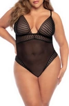 Mapalé Mapale Sheer Lace & Mesh Teddy In Black