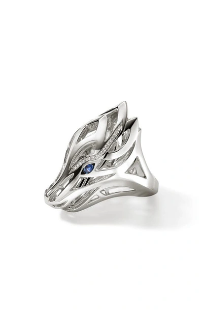 John Hardy Women's Naga Dragon Sterling Silver, 0.14 Tcw Diamond & Blue Sapphire Saddle Ring