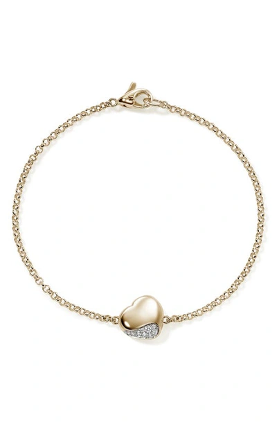 John Hardy Women's Pebble 14k Yellow Gold & 0.07 Tcw Diamond Heart Charm Bracelet