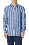 BUGATCHI JULIAN SHAPED FIT STRIPE LINEN BUTTON-UP SHIRT