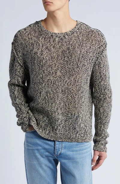 Frame Marled Linen Blend Crewneck Jumper In Beige Melange