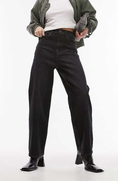 Topshop Awkward Barrel Jeans In Washed Black