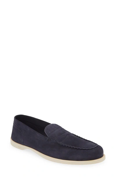 John Lobb Pace Suede Loafers In Blue