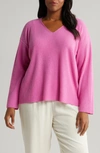 Eileen Fisher Ribbed V-neck Cashmere Sweater In Tulip