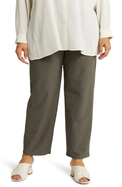 Eileen Fisher Cropped Straight-leg Stretch Crepe Pants In Grove