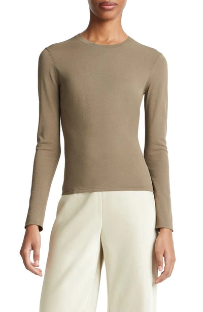 Vince Clean Fit Crewneck Top In Oak Moss