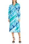 Donna Morgan Long Sleeve Midi Shirtdress In Sky Hawaian Blue