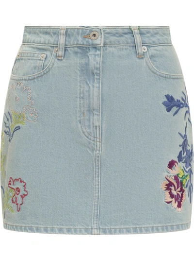 Kenzo Floral-embroidered Denim Mini Skirt In Pastel