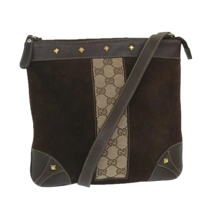 Gucci Gg Canvas Brown Suede Shoulder Bag ()
