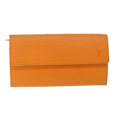 Pre-owned Louis Vuitton Porte Monnaie Credit Orange Leather Wallet  ()