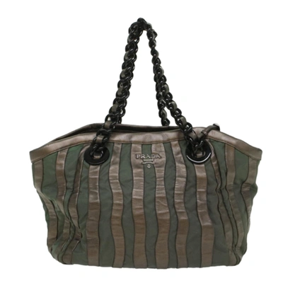 Prada Tessuto Khaki Leather Shoulder Bag ()