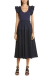 Ulla Johnson Virginia Mixed Media Tiered Ruffle Dress In Midnight